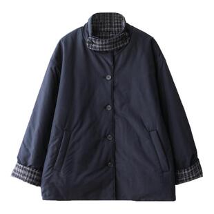 小耳出品【正反两穿/顺滑防风层+色织毛呢格】气质立领棉服外套女