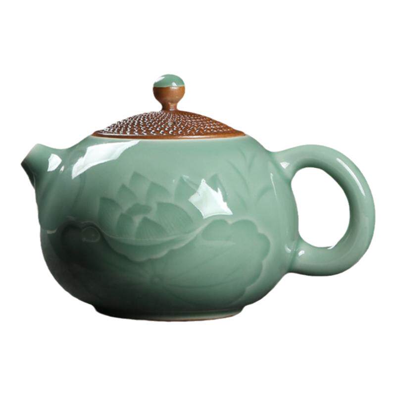 龙泉青瓷手工刻花茶壶