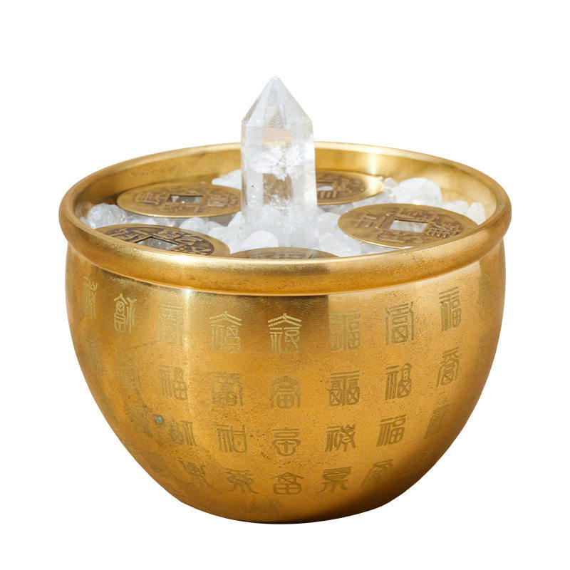 碎石白水晶天然水晶缸招财五帝