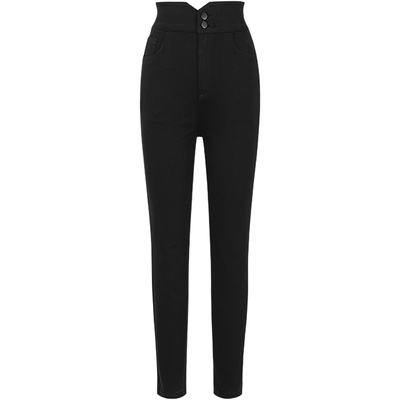 KBNE黑色高腰牛仔裤女小脚裤直筒裤2025秋冬新款小个子长裤气质