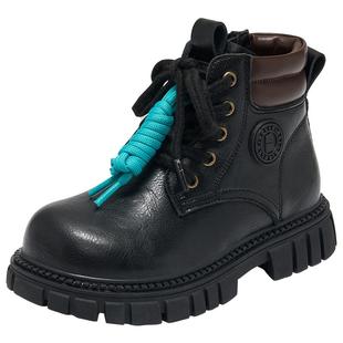 百丽童鞋儿童马丁靴2025冬季新款黑色男童工装靴女童加绒棉靴