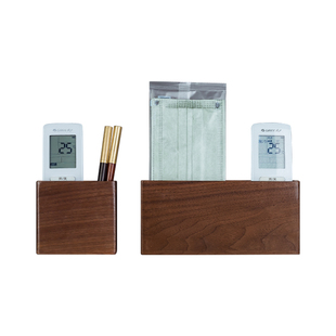 空调电视遥控器收纳盒墙壁挂架置物品架实木免打孔床头放手机充电