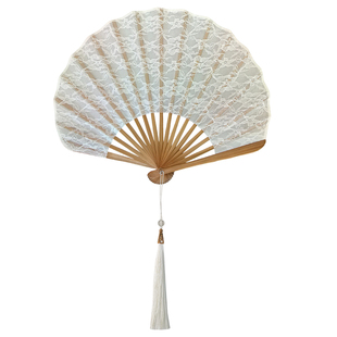 新中式白色蕾丝折扇贝壳扇子复古风折叠扇葵形刀扇汉服旗袍礼品扇
