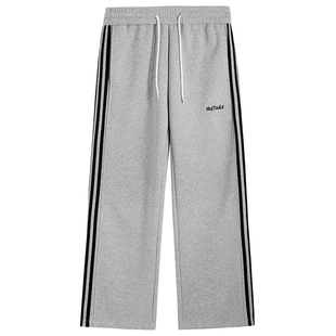 ZSEE美式潮牌卫裤男生春秋款三条杠休闲裤宽松直筒灰色运动长裤子