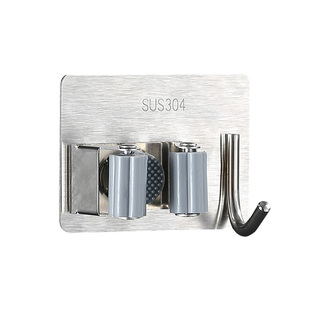 居家家不锈钢拖把挂钩卫生间壁挂拖布夹子强力免粘胶扫把固定挂架