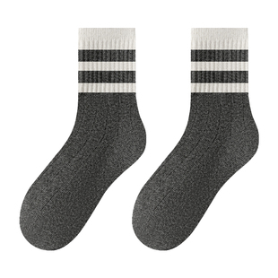 都市丽人100%纯棉袜子女款秋冬保暖中筒袜防臭条纹睡眠2025新爆款