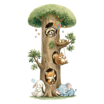 大树动物卡通治愈系自粘墙贴纸幼儿园托管班教室墙面遮丑布置贴画