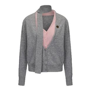 【祝绪丹同款】LACERTA25秋冬柔系美式羊毛衫假两件飘带针织衫女