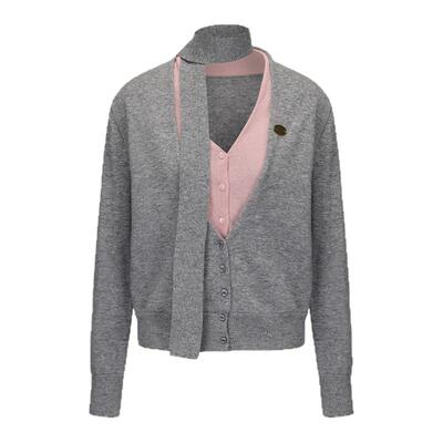 【祝绪丹同款】LACERTA25秋冬柔系美式羊毛衫假两件飘带针织衫女