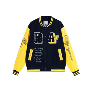 ATRY棒球服外套圆领字母刺绣美式复古国潮牌撞色拼接百搭男士夹克