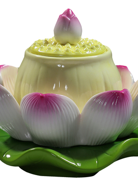 3寸全彩荷托莲花供水杯 供杯 净水杯 佛具佛堂供碗圣水杯供盘白瓷