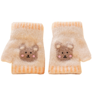 婴儿手套爬行秋冬薄款婴幼儿小月龄1岁宝宝半指露指保暖可爱毛线