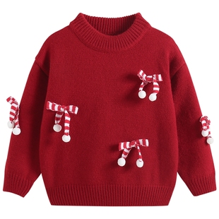 女童新年衣服红色毛衣冬装2026新款儿童拜年服洋气上衣喜庆过年服