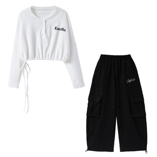 儿童街舞演出服男女童爵士舞jazz时髦长袖上衣裤子休闲套装慵懒风