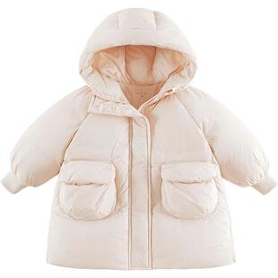 马克珍妮三防加厚女童长款红色羽绒服商场同款宝宝新年冬装241611