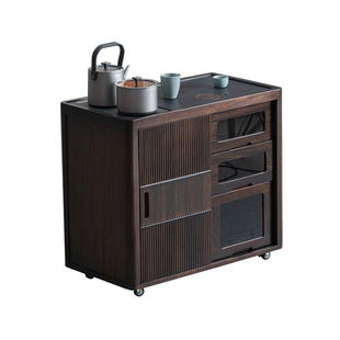 乌金木茶水柜家用可移动茶台茶边柜茶水柜带轮烧水壶一体茶桌边柜
