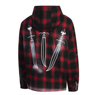 高品质！Thug club刺绣宝剑喷墨美式复古宽松男女连帽格子衬衫潮