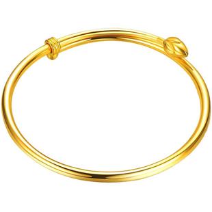 明牌珠宝足金黄金 手镯荷花单头抽拉手镯 AFI0036 金镯子女