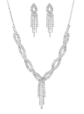 铜合金镶水钻项链耳针手链套装女