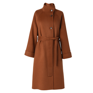 popchrio◆斜襟立翻领小个子廓形斗篷大衣双面呢羊毛呢子外套女秋