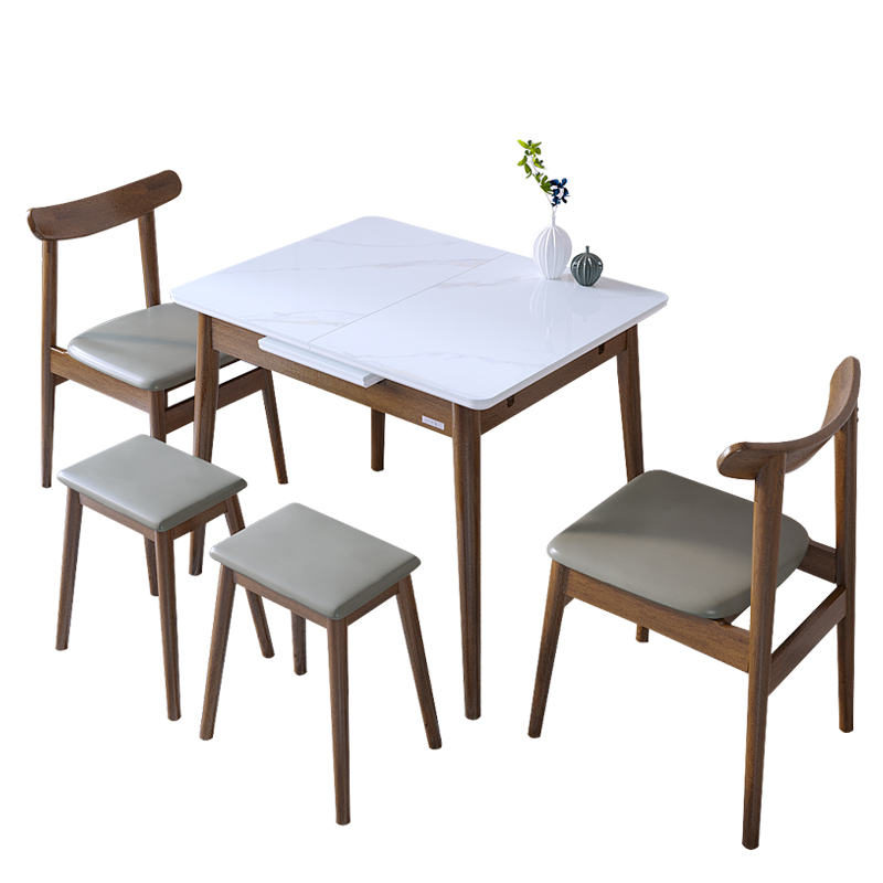 岩板餐桌家用小户型可伸缩亮光现代简约轻奢新款折叠实木吃饭桌子