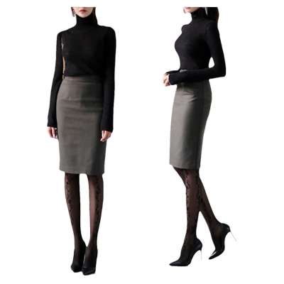 秋冬毛呢半身裙纯色高腰包臀气质