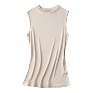 t恤双面针织真丝半高领背心法式洋气坎肩无袖西装内搭打底衫t恤衫