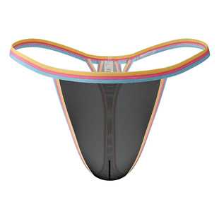 高叉低腰单丁内裤男士透明冰丝网纱速干丁字裤薄款U凸性感三角T裤