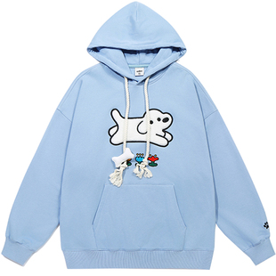 陈奕恒同款GUUKA&matsui联名小狗刺绣连帽卫衣男情侣落肩套头衫女