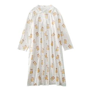 卡通开衫加肥加大码睡裙女200斤纯棉春秋长袖孕妇宽松睡衣家居服