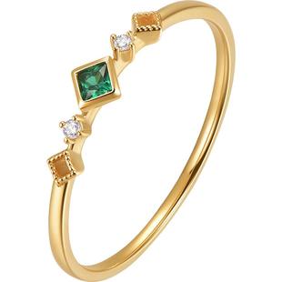 明牌珠宝18K金宝石戒指 彩金K黄色森系小方糖彩锆镶嵌女戒CSW0091