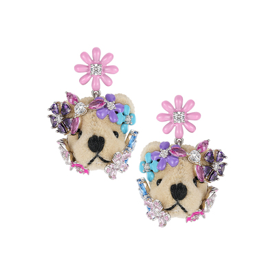 YVMIN尤目花朵覆盖小熊头耳环