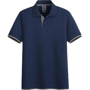 撞色polo衫男士t恤短袖翻领青中年保罗T带领商务工作服夏季体恤衫