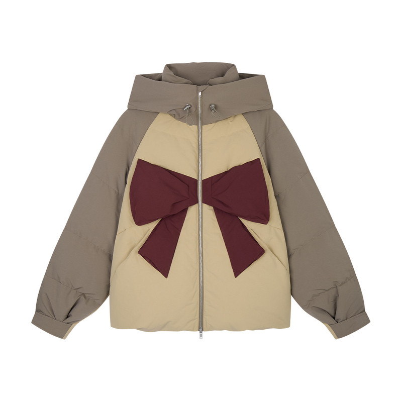 UOOYAA/乌丫2026冬季新款球型蝴蝶结拼色羽绒服