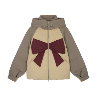 UOOYAA/乌丫2026冬季新款球型蝴蝶结拼色羽绒服
