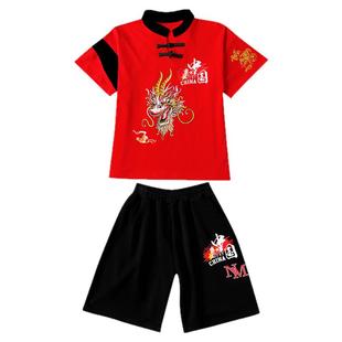 国风童装男童夏季套装唐装儿童新中式汉服红色少爷日常穿民族服装