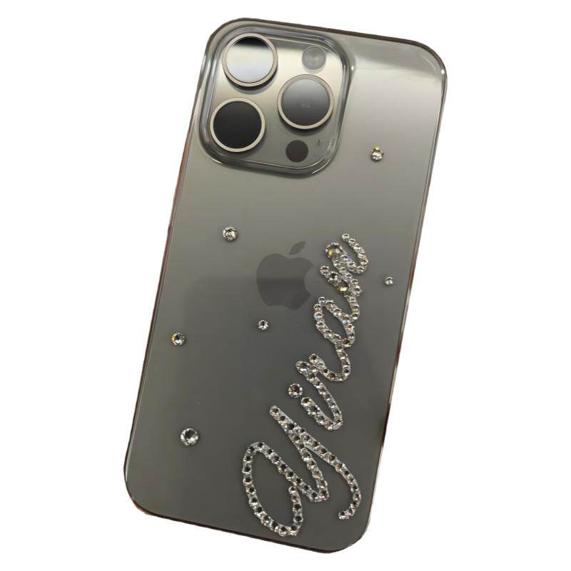 苹果16promax手机壳15高级感16e刻字简约名字英文适用iPhone14镶水钻plus情侣定制13mini保护套字