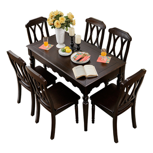 全实木法式豪华长方形省空间中古网红家用美式家庭餐桌极简高级感