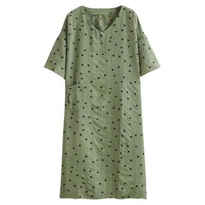 泡泡纱夏季韩版V领大码睡裙女