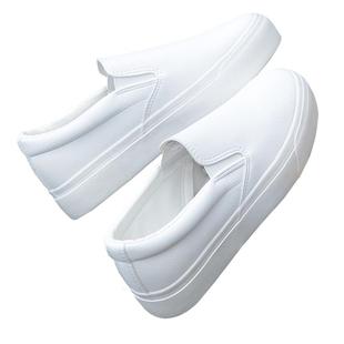 夏秋款透气皮面厚底百搭女乐福一脚蹬懒人鞋女小白鞋套脚休闲板鞋