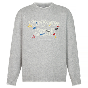 NVPVVA 秋冬百搭LOGO米粒绣圆领毛衣韩系宽松慵懒风针织衫上衣女