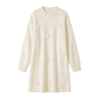 蝴蝶结中长款毛衣裙女秋冬