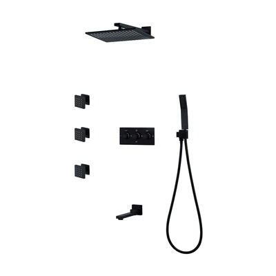 HIDEEP 暗装铜入墙是黑色四功能淋浴顶喷 HI05024k