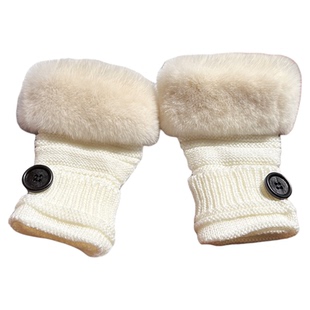 秋冬季女款短款保暖半指手套针织毛线獭兔毛露指键盘毛线手套触屏