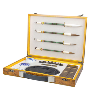 善琏湖笔文房礼盒毛笔镇尺印章砚台笔搁笔山水滴印泥文房四宝摆件毛笔套装初学专用送礼礼盒志存高远套装