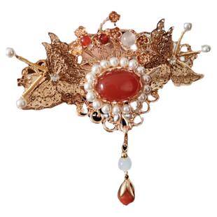 古风发冠头饰女汉服宫廷保色铜镀后压复古发饰明制皇冠流苏两用款