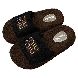 Michelle Girl秋冬时髦外穿miu风平底外穿一字柔软加绒毛毛拖鞋