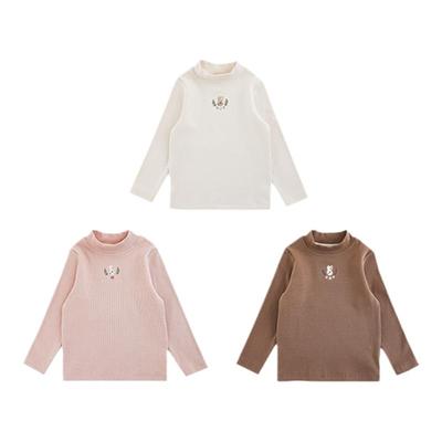 幼悠 女童花花小兔绣花半高领打底衫冬季童趣可爱软糯回弹休闲T恤