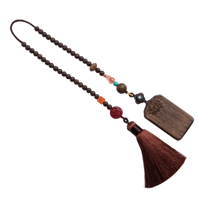 爱了这款沉香木无事牌朱砂车挂