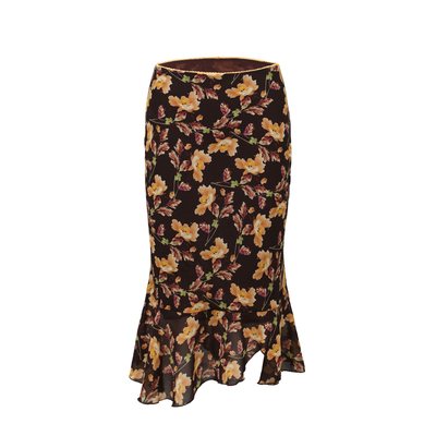 深秋木槿法式印花半身裙